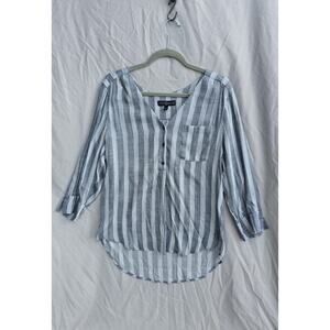 Fred David Blouse Womens Large Gray Striped 3/4 Sleeve Henley Tunic Top